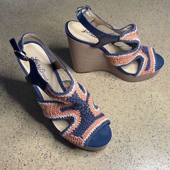 Lucky Brand RIVERR Crochet Boho Wedge Sandals 7 - Picture 1 of 15